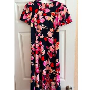 Floral Print Women's Tea Length Dress